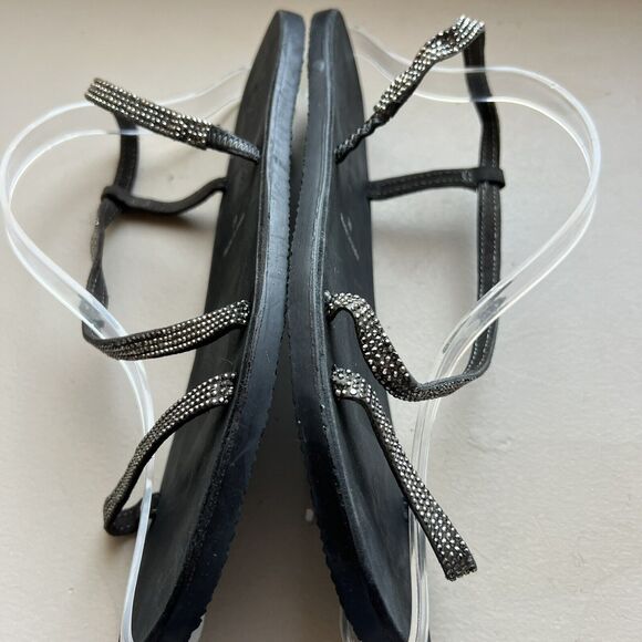 Free People Crystal Cove Black Leather Flat Sandal Rhinestone EU 39 US 8.5 - 9 - Picture 6 of 16